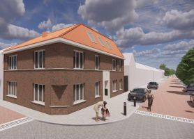 Impressie van het nieuwbouwappartementencomplex aan de Seringenstraat in Eindhoven, met moderne gevels en groene buitenruimte.