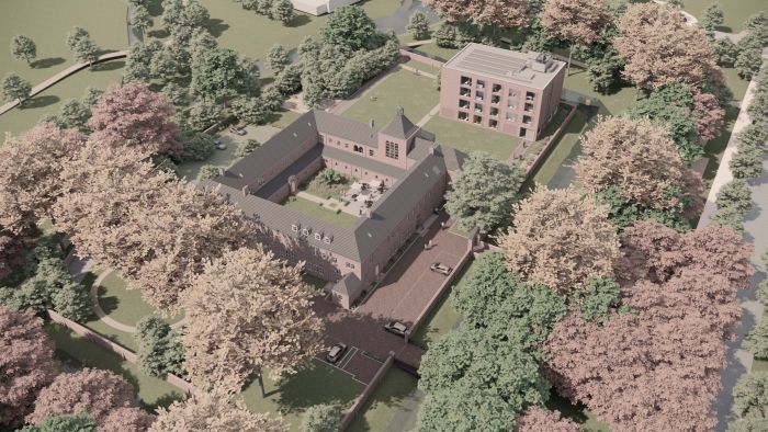 Impressie van de nieuwbouw van Hotel Clara, dat wordt gebouwd in een klooster